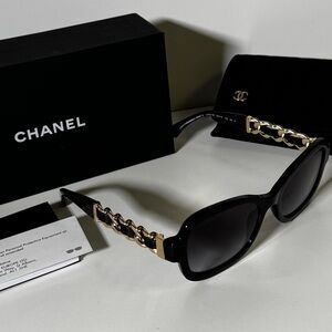Chanel Black and Gold Sunglasses - classic chain leather iconic look
